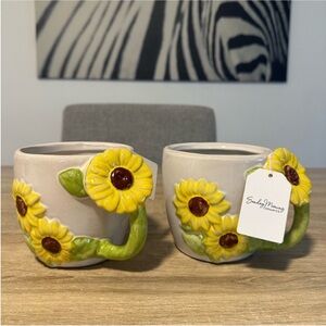 NWT Sunday Morning Ceramics Sunflower Mugs, 21oz